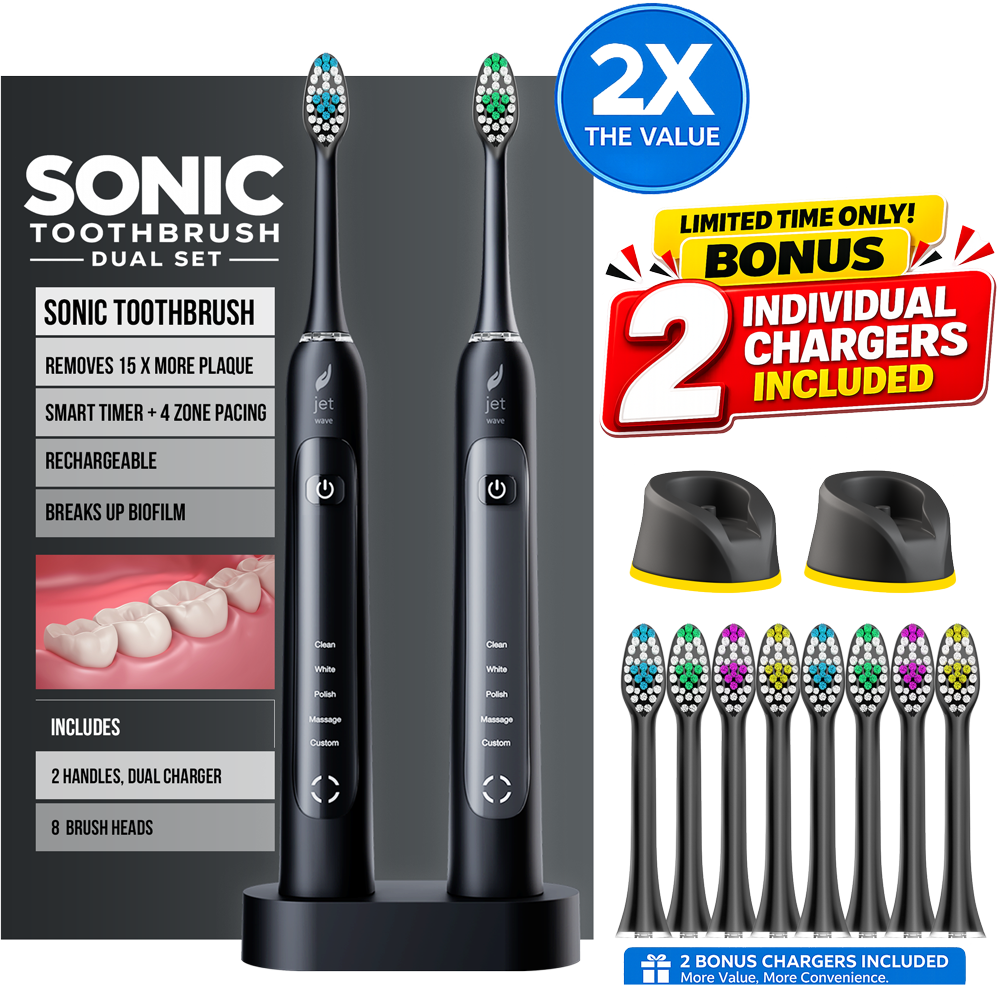 Dual Sonic Electric Toothbrush Set with Charging Base and Soft Bristle Brush Heads